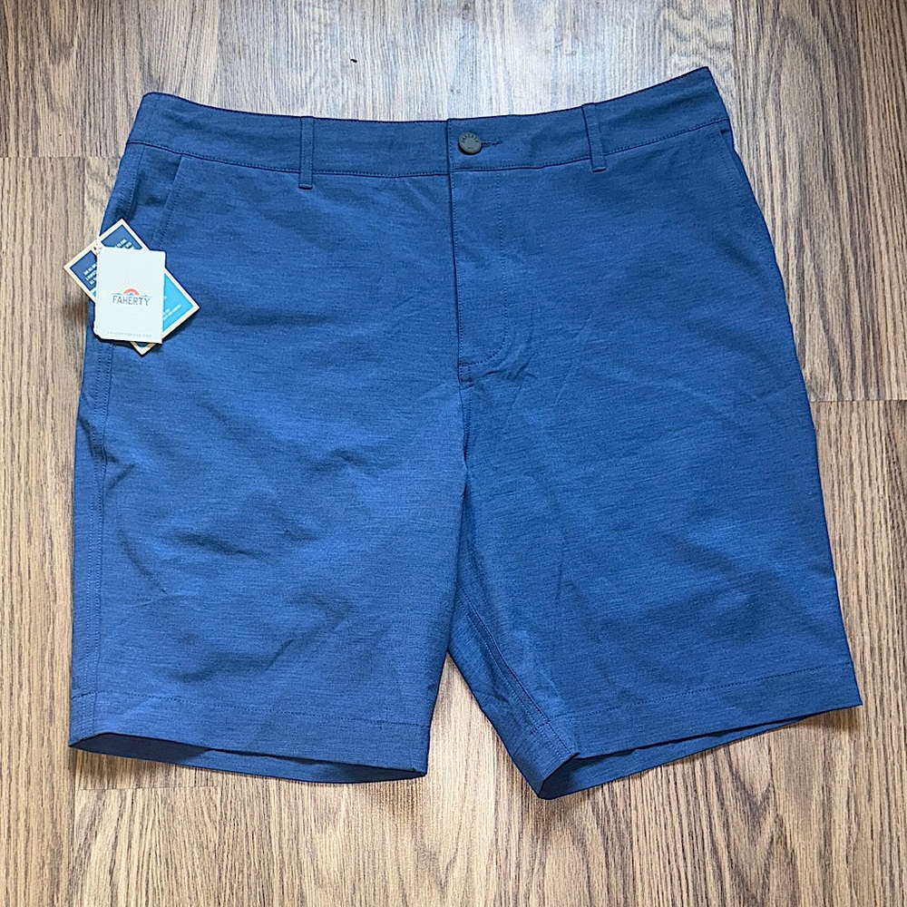 Faherty Men's Flat-Front Belt Loop Navy Blue All Day Board Shorts